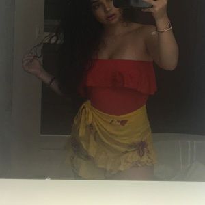 Forever 21 Yellow Floral Wrap Skort